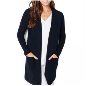 J. Jill Black Waffle Knit Front Patch Pocket Long Line Soft Cardigan Large